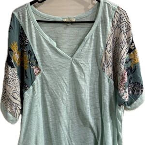 Kori Mint Floral Sleeve Short Sleeve Top